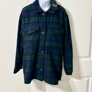 Ookie & Lala Shacket | Green & Navy Blue | Plaid Flannel Jacket | Women's Size L